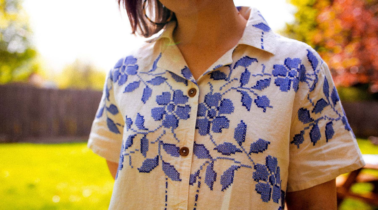 female model wearing kitty badhands embroidered dress