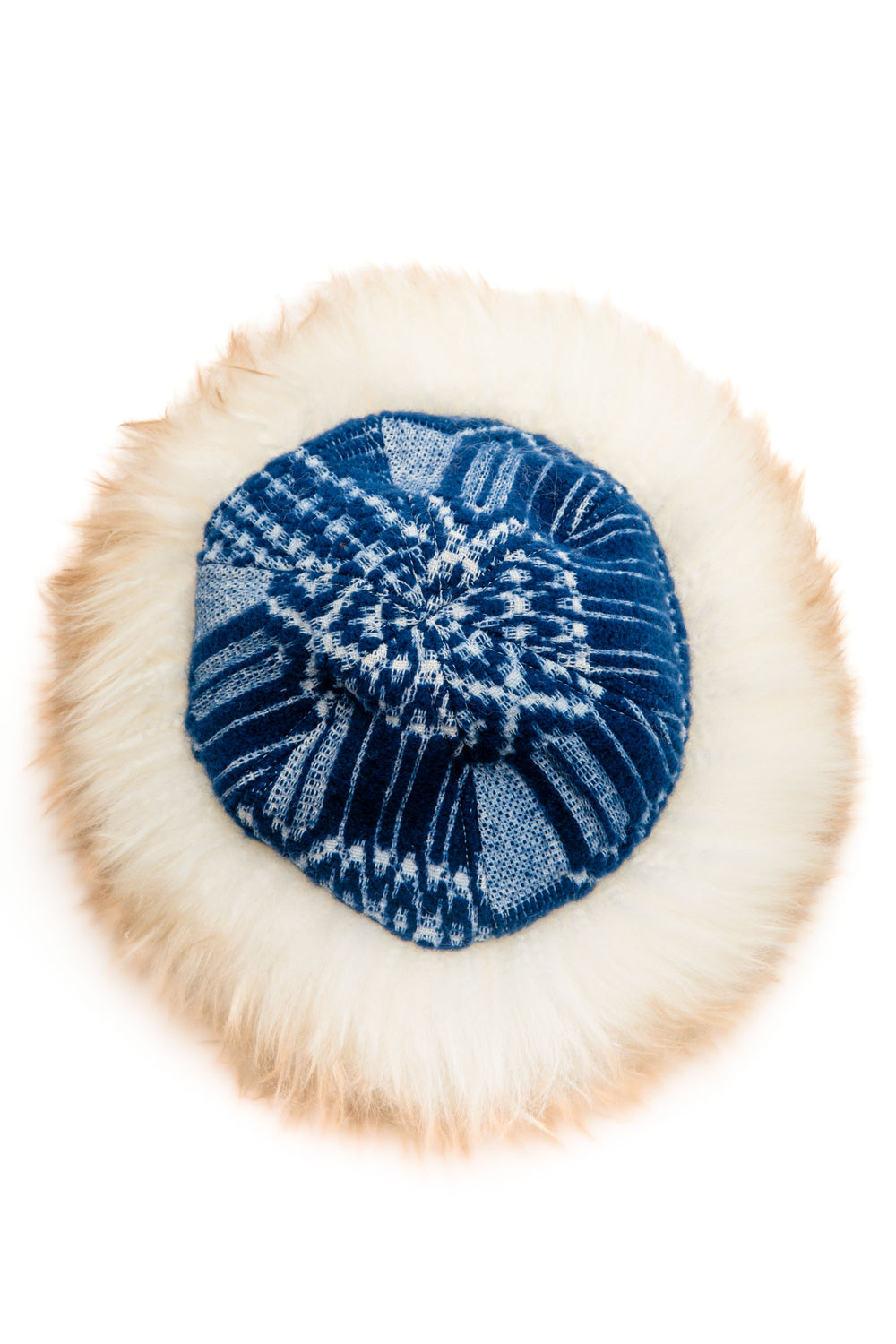 Blue Coverlet Shearling Hat